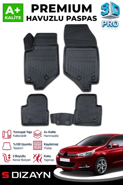 S-Dizayn Citroen C4 3D Pro Havuzlu Paspas 2010-2018 A+ Kalite ürün görseli 1