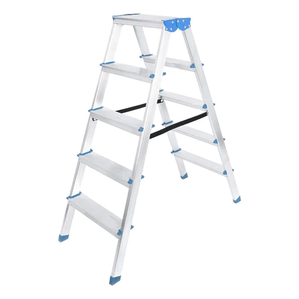 5+5 ÇİFT BASAMAKLI ALÜMİNYUM METAL MERDİVEN YÜKSEKLİK = 115CM BAŞ GENİŞLİK = 8CM (5224) ürün görseli 1