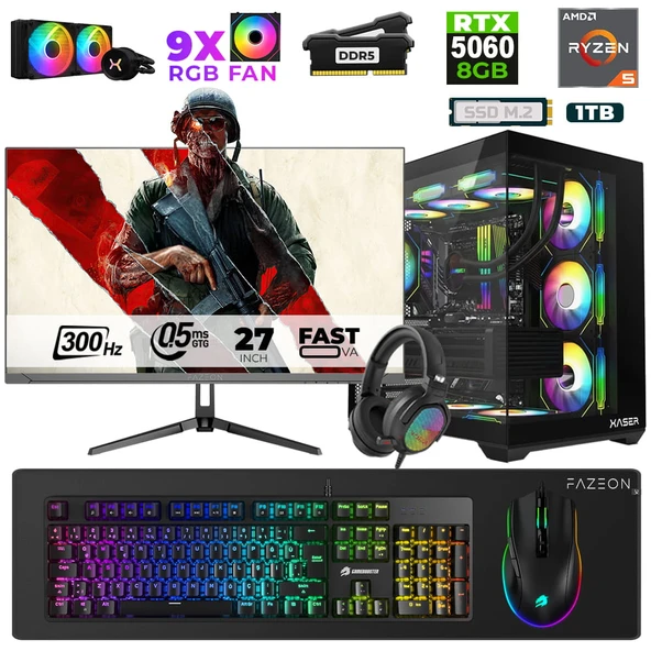 Xaser Star X250 Ryzen 5 7500F 16GB Ram 1TB M.2 NVMe SSD 8GB RTX5060 27" 300Hz Oyuncu Bilgisayarı ürün görseli 1