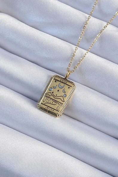 316L Çelik Zincir Eskitme Altın Renk Ay Figürlü Tarot Kolye ürün görseli 1