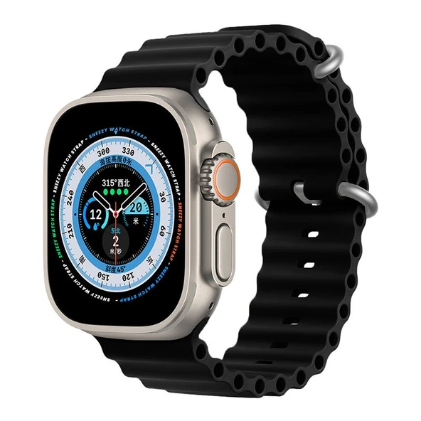 Apple Watch 49mm Ultra Seri Uyumlu Seaflex Ocean Silikon Kordon  Siyah ürün görseli 1