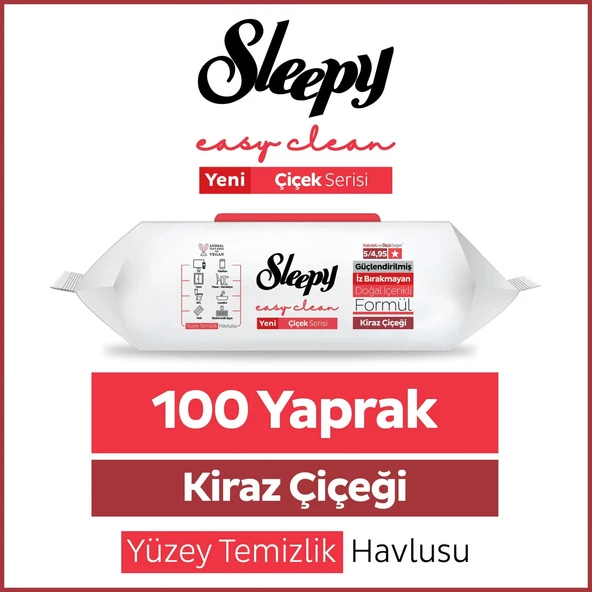 Sleepy Easy Clean Kiraz Çiçeği Yüzey Temizlik Havlusu Mendili 100 Yaprak ürün görseli 1