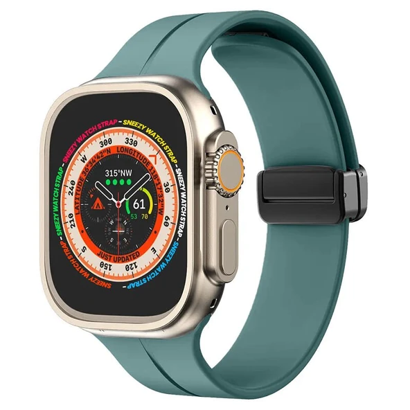 Apple Watch 49mm Ultra Seri Uyumlu Coastal Manyetik Tokalı Silikon Kordon  Haki ürün görseli 1
