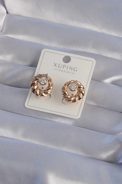 XUPİNG Rose Renk Oval Zirkon Taşlı Burgu Model Küpe ürün görseli 1