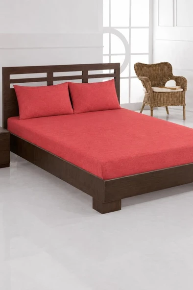 Penye Çift Kişilik 180x200 cm Lastikli Çarşaf Kiremit ürün görseli 1