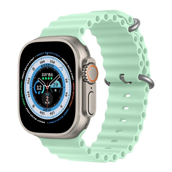 Apple Watch 49mm Ultra Seri Uyumlu Seaflex Ocean Silikon Kordon  Su yeşili ürün görseli 1