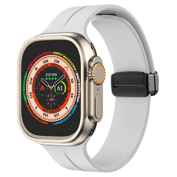 Apple Watch 49mm Ultra Seri Uyumlu Coastal Manyetik Tokalı Silikon Kordon  Beyaz ürün görseli 1