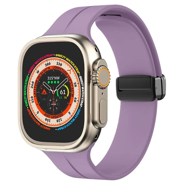 Apple Watch 49mm Ultra Seri Uyumlu Coastal Manyetik Tokalı Silikon Kordon  Lila ürün görseli 1