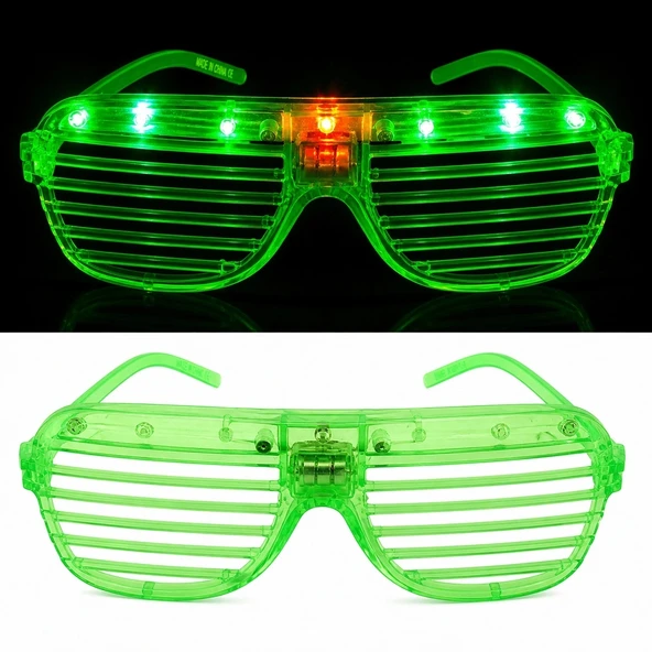 LED Işıklı Panjur Parti Gözlüğü Yeşil Renk Shutter Gözlük ürün görseli 1