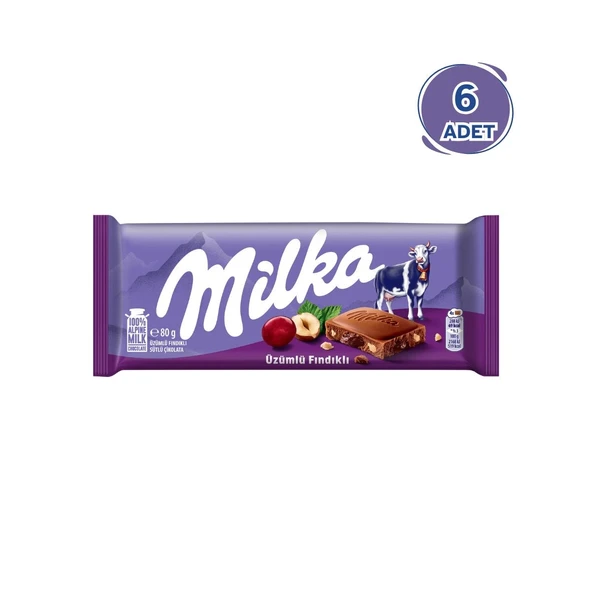 Milka Fındıklı & Üzümlü Tablet Çikolata 80g - 6 Adet ürün görseli 1