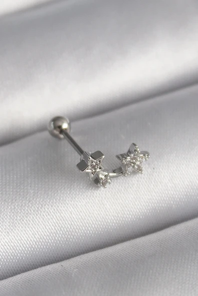 316L Çelik Gümüş Renk Zirkon Taşlı Yıldız Tragus Piercing ürün görseli 1
