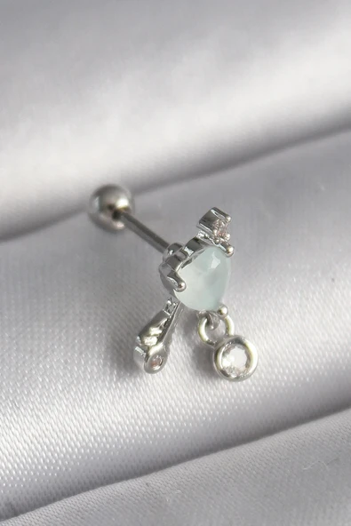 316L Çelik Gümüş Renk Beyaz Minelik Kalp Sallantı Zirkon Taş Detay Tragus Piercing ürün görseli 1