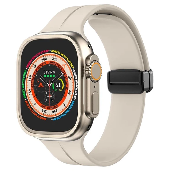 Apple Watch 49mm Ultra Seri Uyumlu Coastal Manyetik Tokalı Silikon Kordon  Starlight ürün görseli 1