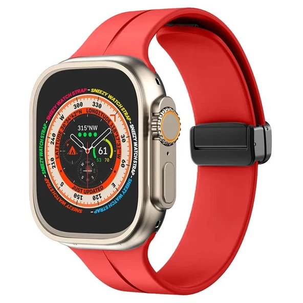 Apple Watch 49mm Ultra Seri Uyumlu Coastal Manyetik Tokalı Silikon Kordon  Kırmızı ürün görseli 1