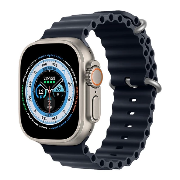 Apple Watch 49mm Ultra Seri Uyumlu Seaflex Ocean Silikon Kordon  Midnight ürün görseli 1