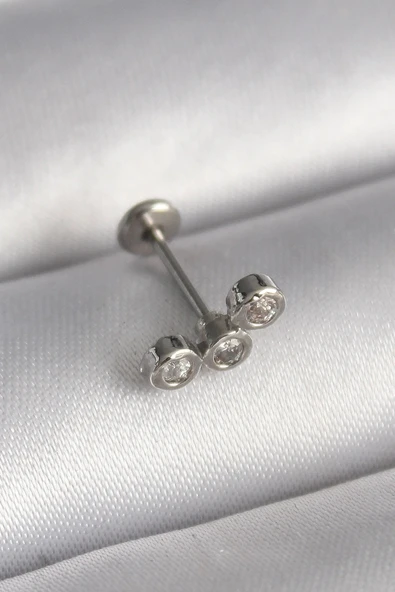 316L Çelik Gümüş Renk Zirkon Taşlı Tragus Piercing ürün görseli 1