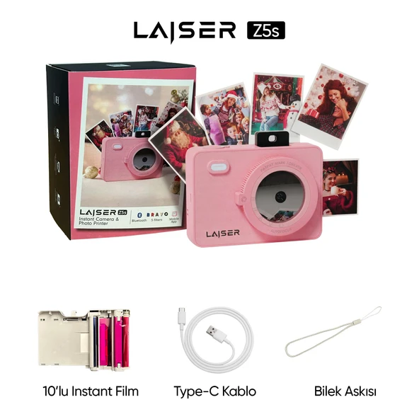 Laiser Z5s İnstant Kamera ve Fotoğraf Yazıcısı - Şipşak Fotoğraf Makinesi -Pembe ürün görseli 1