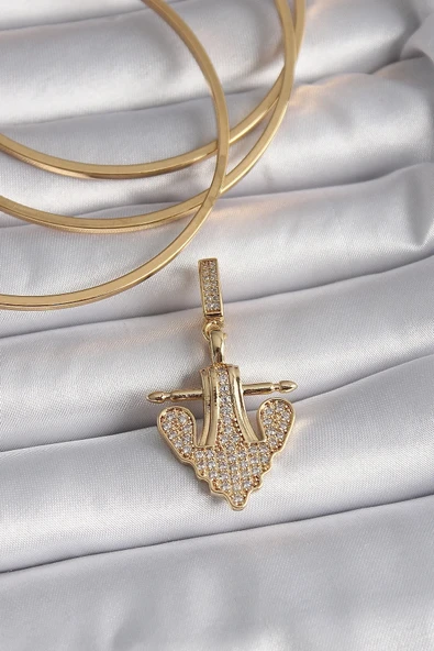 Pirinç Gold Renk Zirkon Taşlı Çapa Model Ajda Charm ürün görseli 1