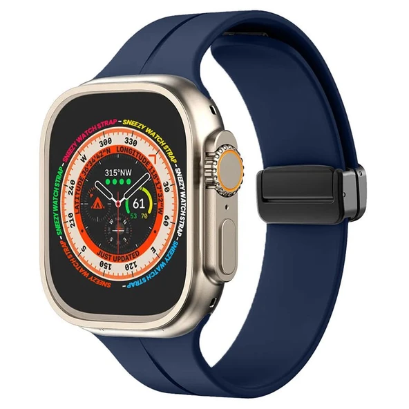 Apple Watch 49mm Ultra Seri Uyumlu Coastal Manyetik Tokalı Silikon Kordon  Lacivert ürün görseli 1