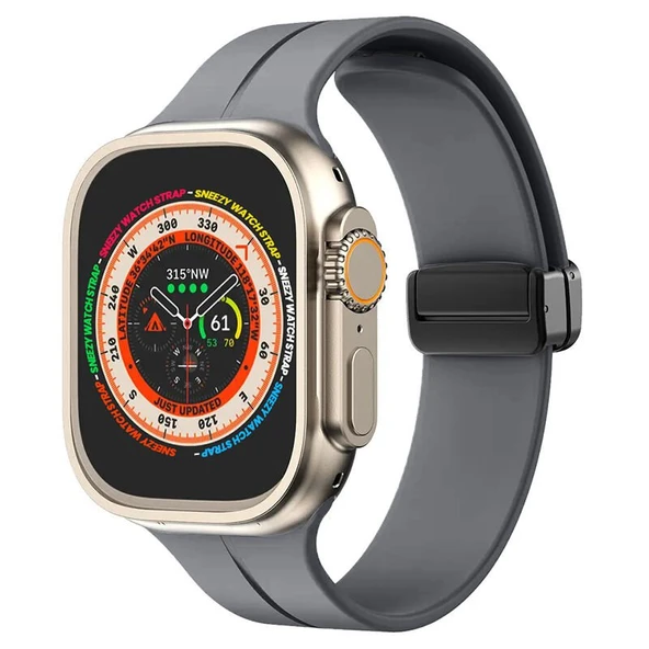 Apple Watch 49mm Ultra Seri Uyumlu Coastal Manyetik Tokalı Silikon Kordon  Koyu Gri ürün görseli 1