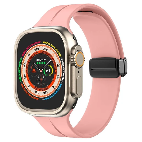 Apple Watch 49mm Ultra Seri Uyumlu Coastal Manyetik Tokalı Silikon Kordon  Pembe Açık ürün görseli 1
