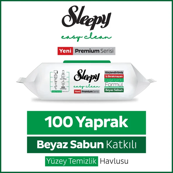 Sleepy Easy Clean Premium Beyaz Sabun Katkılı Yüzey Temizlik Havlusu Mendili 100 Yaprak ürün görseli 1