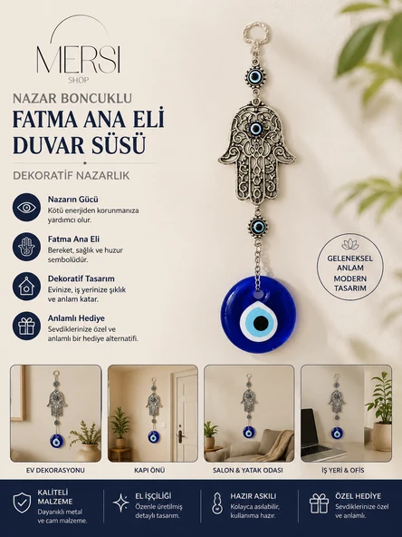 Nazar Boncuklu Fatma Ana Eli Duvar Süsü Dekoratif Nazarlık ürün görseli 1