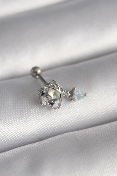 316L Çelik Gümüş Renk Zirkon Taşlı Sallantı Kalp Detay Tragus Piercing ürün görseli 1