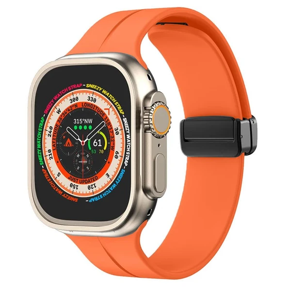 Apple Watch 49mm Ultra Seri Uyumlu Coastal Manyetik Tokalı Silikon Kordon  Turuncu ürün görseli 1