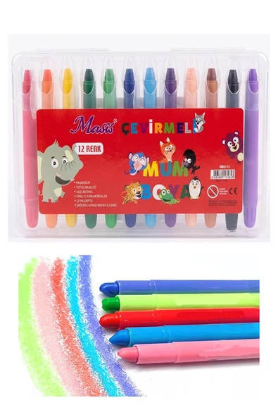 Çevirmeli Jel Mum Boya 12 Renk 1 Adet Masis Plastik Kutulu 12 li Mum Boya Kalemi Silinebilir Zararsız Yıkanabilir ürün görseli 1