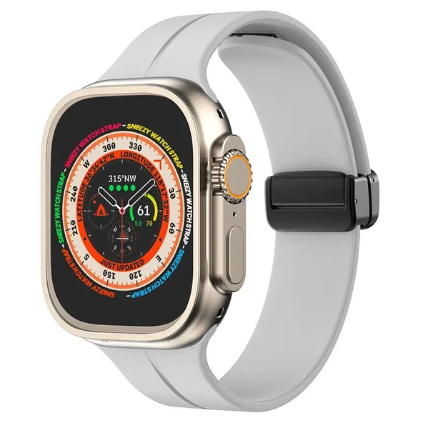 Apple Watch 49mm Ultra Seri Uyumlu Coastal Manyetik Tokalı Silikon Kordon  Gri ürün görseli 1