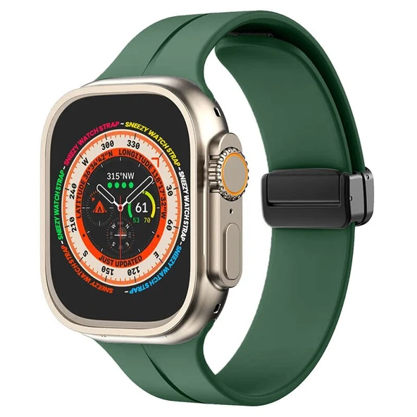 Apple Watch 49mm Ultra Seri Uyumlu Coastal Manyetik Tokalı Silikon Kordon  Koyu Yeşil ürün görseli 1