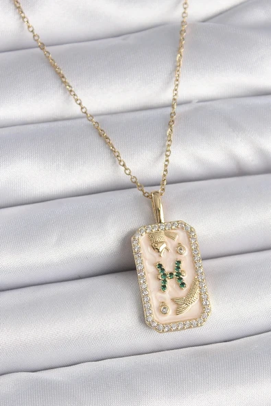 316L Çelik Gold Renk Zincir Balık Burcu Zirkon Taşlı Kadın Kolye ürün görseli 1