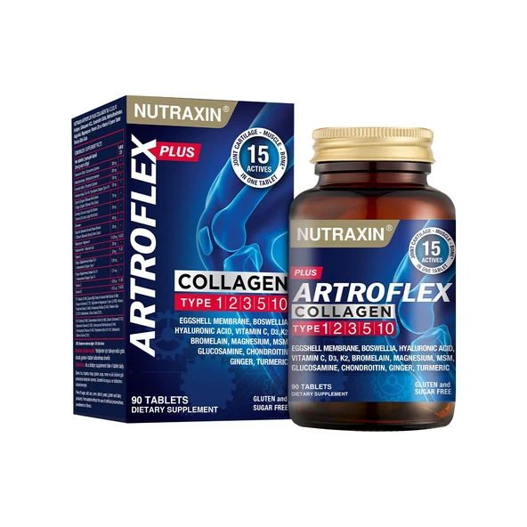 Nutraxin Artroflex Plus Collagen Tip 1 2 3 5 10 90 Tbl Magnezyum Bromelain Yumurta Kabuğu Glukozamin Msm ürün görseli 1