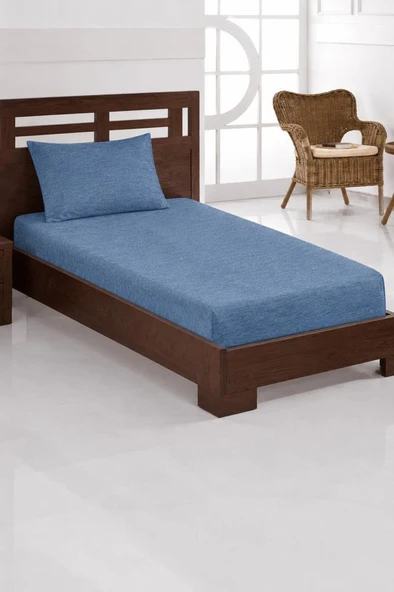 Penye Tek Kişilik 120x200 cm Lastikli Çarşaf İndigo ürün görseli 1