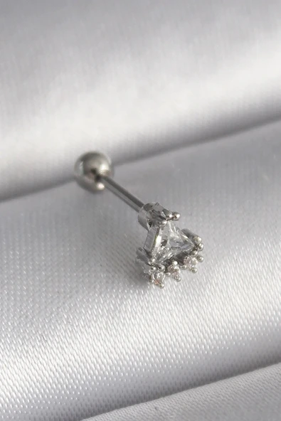 316L Çelik Gümüş Renk Üçgen Zirkon Taşlı Tragus Piercing ürün görseli 1
