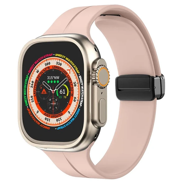 Apple Watch 49mm Ultra Seri Uyumlu Coastal Manyetik Tokalı Silikon Kordon  Pudra ürün görseli 1