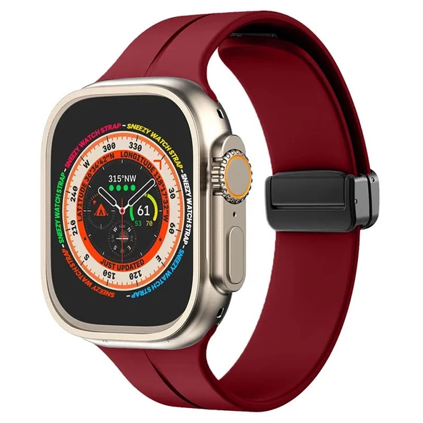 Apple Watch 49mm Ultra Seri Uyumlu Coastal Manyetik Tokalı Silikon Kordon  Mürdüm ürün görseli 1