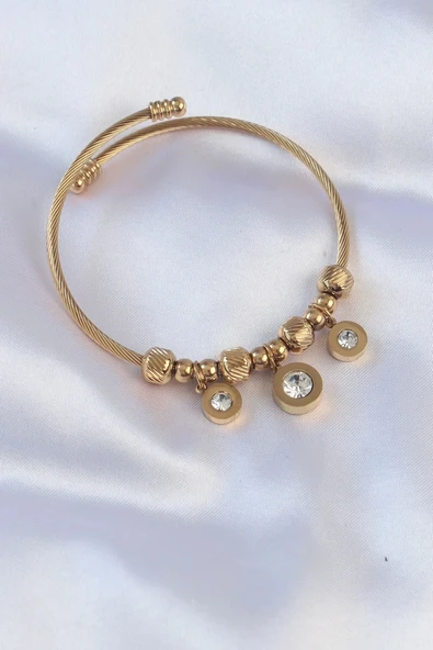 316L Çelik Gold Renk Zirkon Taşlı Model Charm Bileklik ürün görseli 1