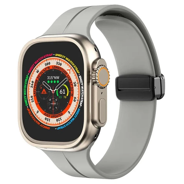 Apple Watch 49mm Ultra Seri Uyumlu Coastal Manyetik Tokalı Silikon Kordon  Taş Gri ürün görseli 1