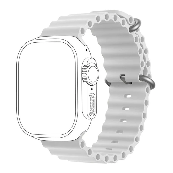 Apple Watch 49mm Ultra Seri Uyumlu Seaflex Ocean Silikon Kordon  Beyaz ürün görseli 1