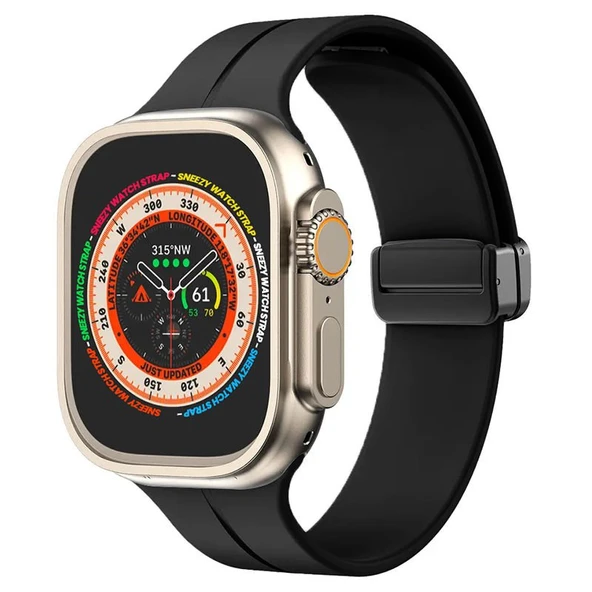 Apple Watch 49mm Ultra Seri Uyumlu Coastal Manyetik Tokalı Silikon Kordon  Siyah ürün görseli 1