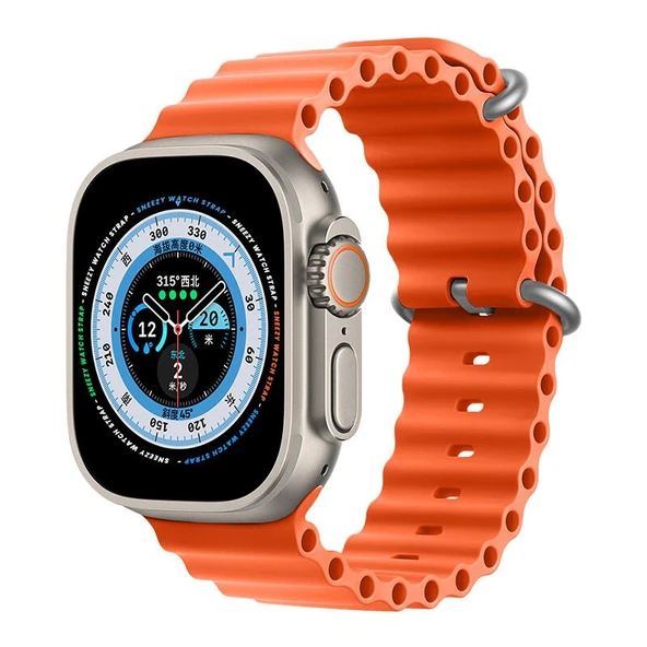 Apple Watch 49mm Ultra Seri Uyumlu Seaflex Ocean Silikon Kordon  Turuncu ürün görseli 1
