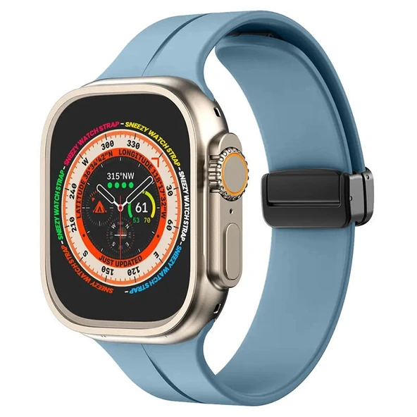 Apple Watch 49mm Ultra Seri Uyumlu Coastal Manyetik Tokalı Silikon Kordon  Mavi Açık ürün görseli 1