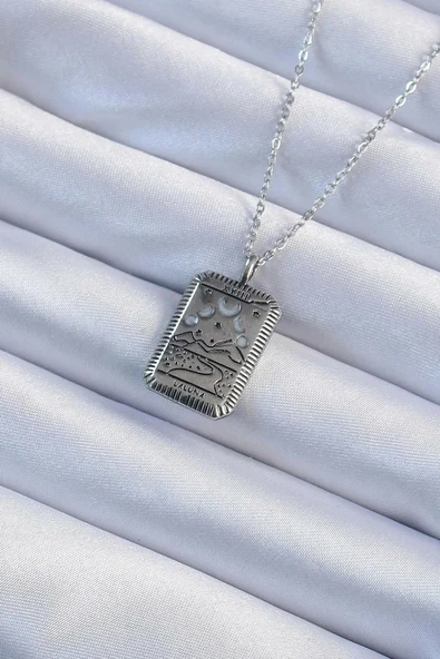 316L Çelik Zincir Eskitme Gümüş Renk Ay Figürlü Tarot Kolye ürün görseli 1