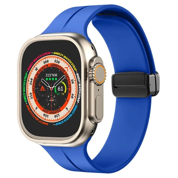 Apple Watch 49mm Ultra Seri Uyumlu Coastal Manyetik Tokalı Silikon Kordon  Mavi ürün görseli 1