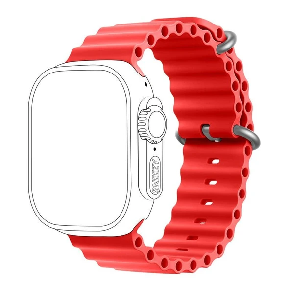 Apple Watch 49mm Ultra Seri Uyumlu Seaflex Ocean Silikon Kordon  Kırmızı ürün görseli 1