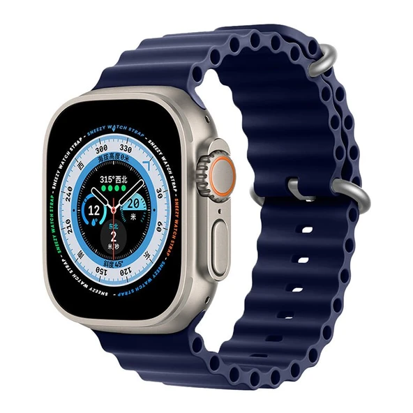 Apple Watch 49mm Ultra Seri Uyumlu Seaflex Ocean Silikon Kordon  Lacivert ürün görseli 1