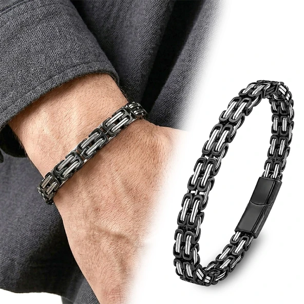 ? Premium Çiftli Siyah-Beyaz 4mm Kral Model Çelik Zincir Erkek Bileklik Çelik Kilit 31835B2D8 ürün görseli 1