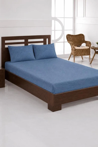 Penye Çift Kişilik 180x200 cm Lastikli Çarşaf İndigo ürün görseli 1
